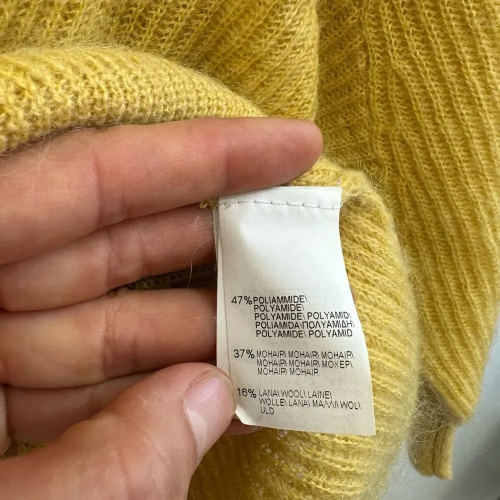 Brunello Cucinelli Mustard Yellow Mohair Blend Knit Sweater Turtleneck Size S